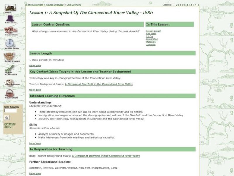 A Snapshot of the Connecticut River Valley - 1880 Lesson Plan