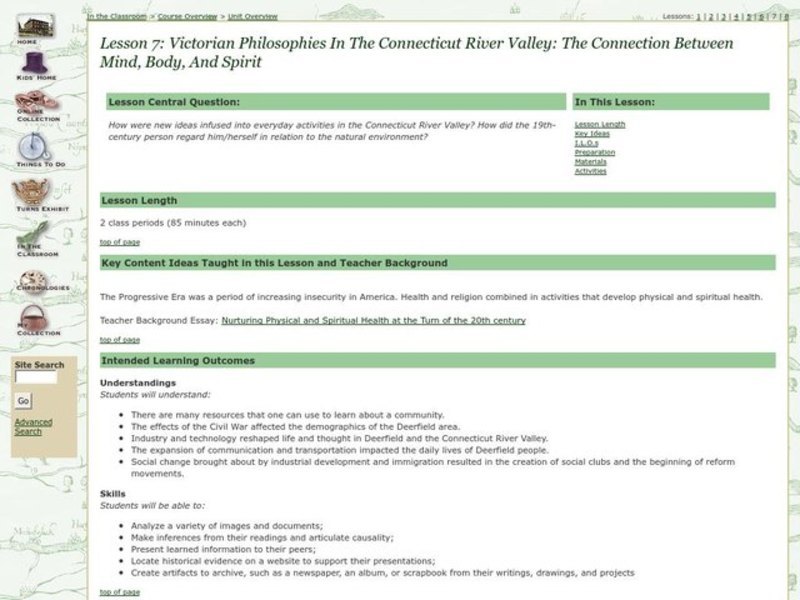 Victorian Philosophies in the Connecticut River Valley: The Connection between Mind, Body, and Spirit Lesson Plan
