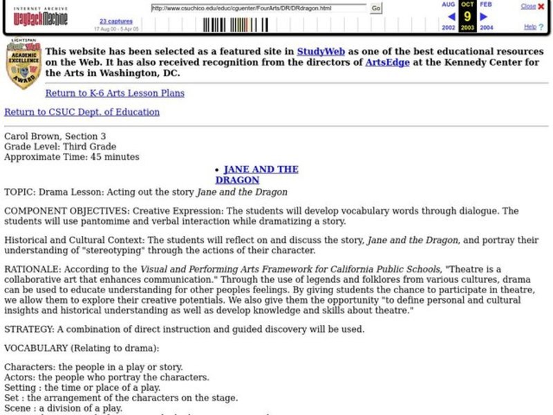 JANE AND THE DRAGON Lesson Plan