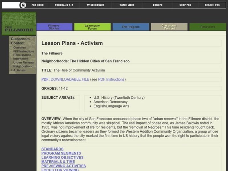The Rise of Community Activism Lesson Plan