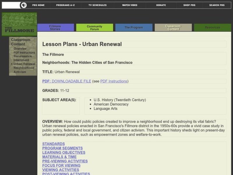 Urban Renewal Lesson Plan