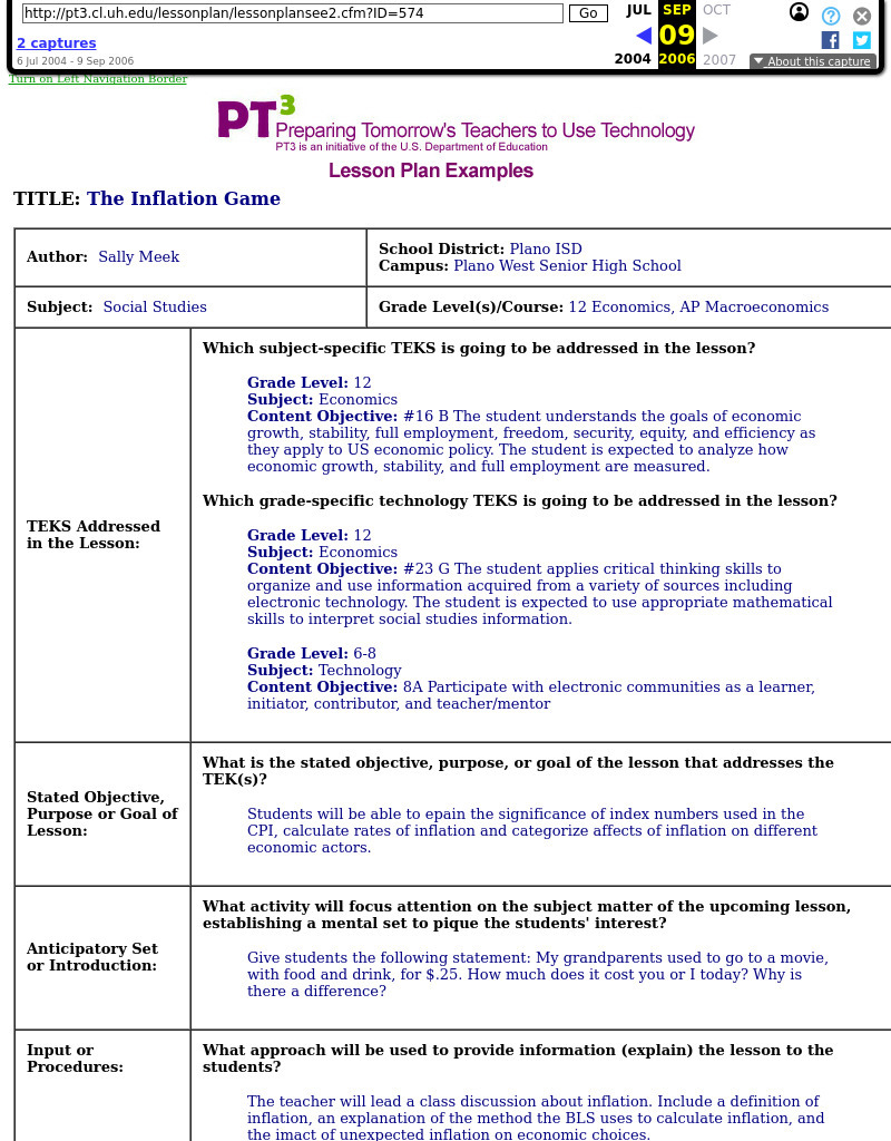 The Inflation Game Lesson Plan