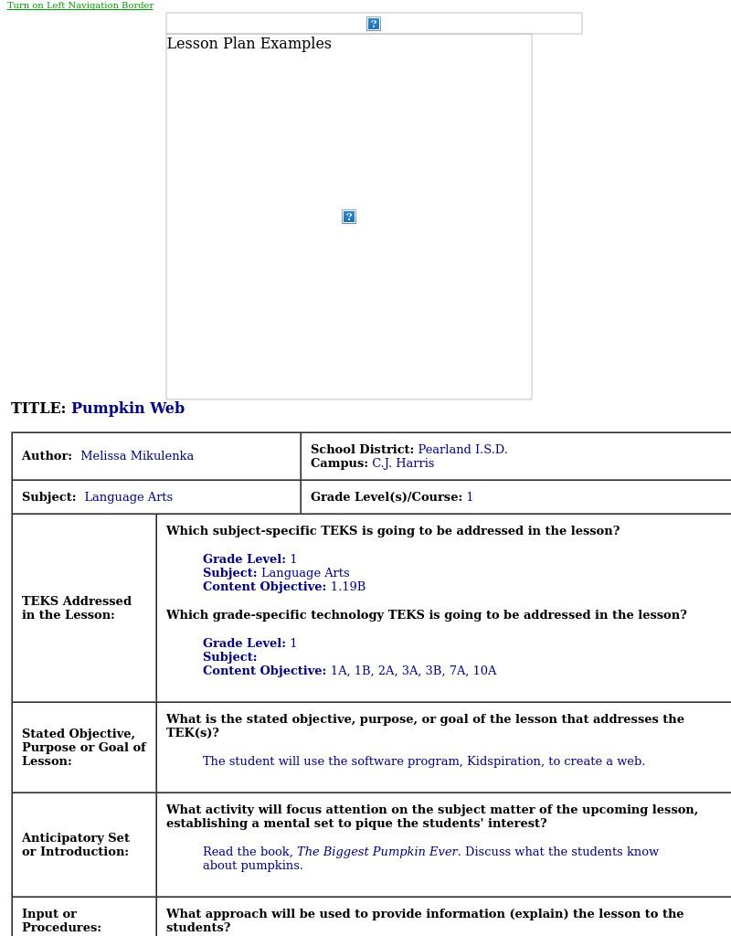 Pumpkin Web Lesson Plan