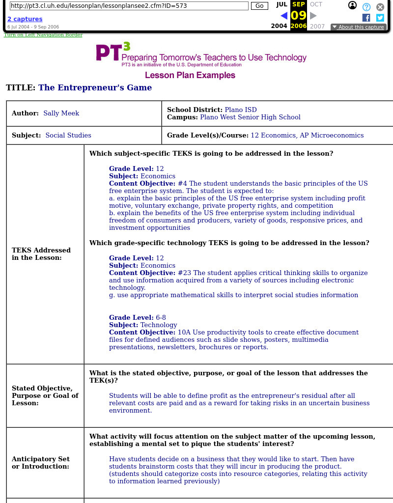 The Entrepreneur's Game Lesson Plan