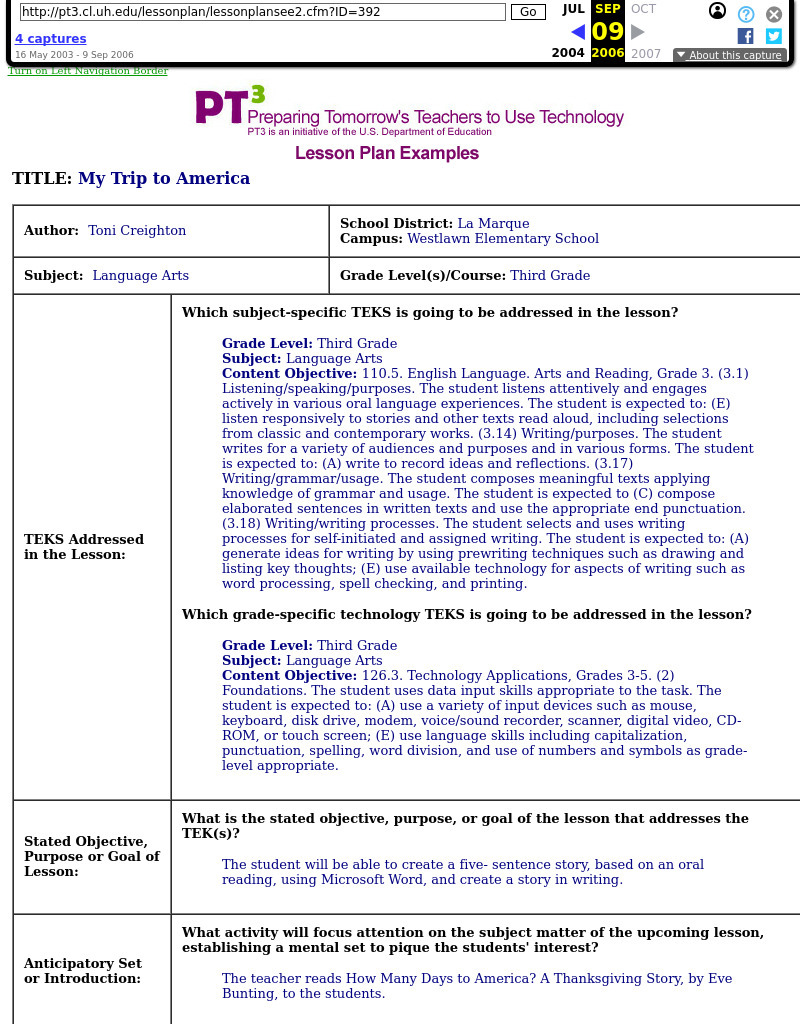 My Trip to America Lesson Plan