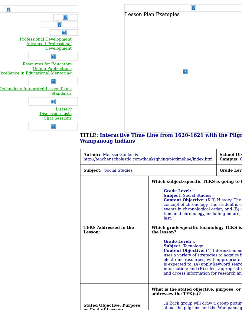 Interactive Time Line from 1620-1621 with the Pilgrims and the Wampanoag Indians Lesson Plan