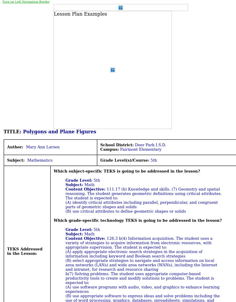 Polygons and Plane Figures Lesson Plan