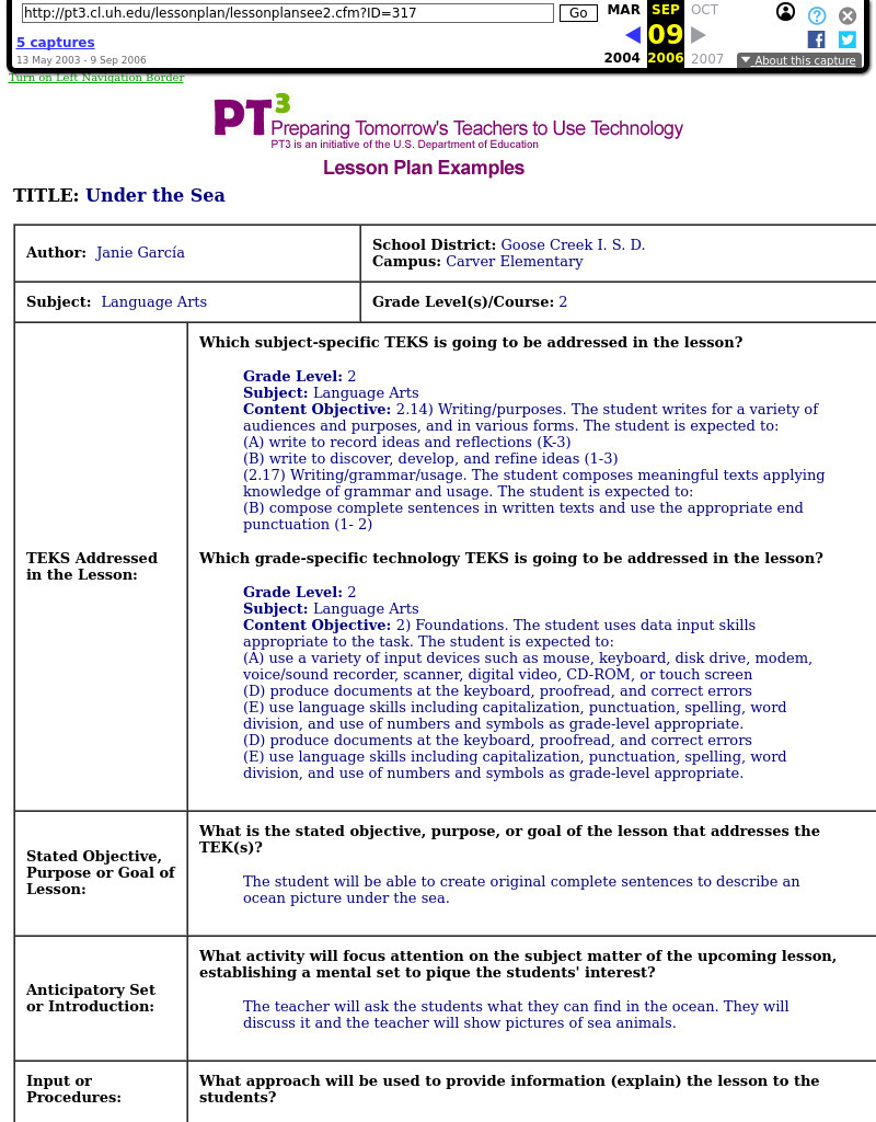 Under The Sea - Describing an Ocean Picture Lesson Plan