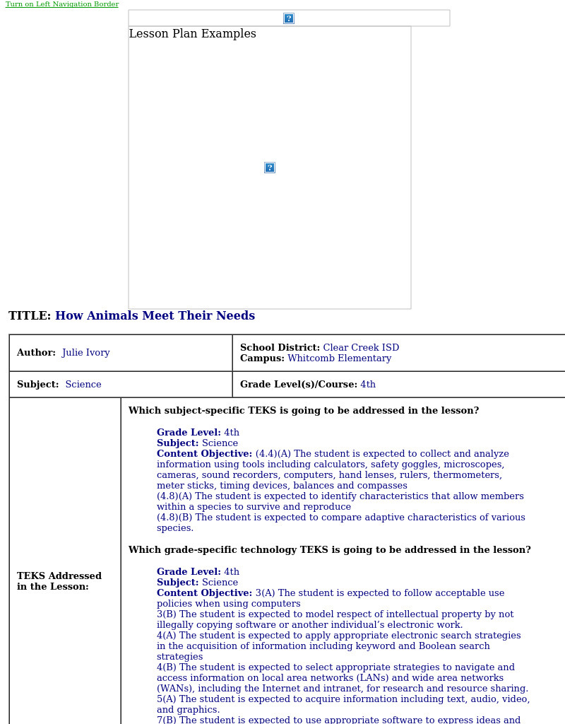 How Animals Meet Their Needs Lesson Plan