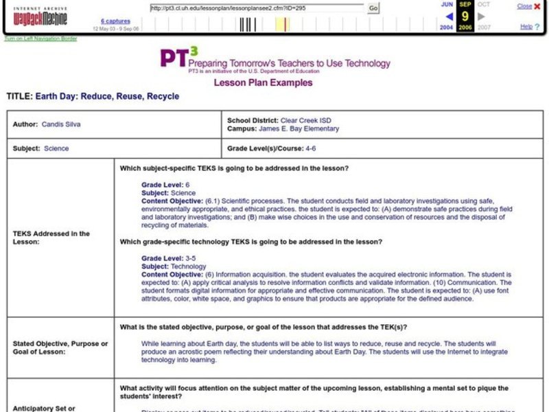 Earth Day: Reduce, Reuse, Recycle Lesson Plan