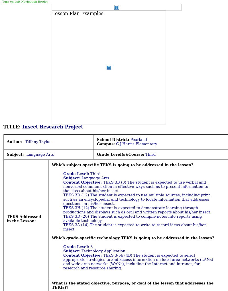 Insect Research Project Lesson Plan