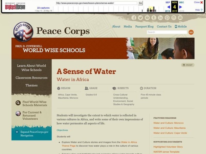 A Sense Of Water Lesson Plan