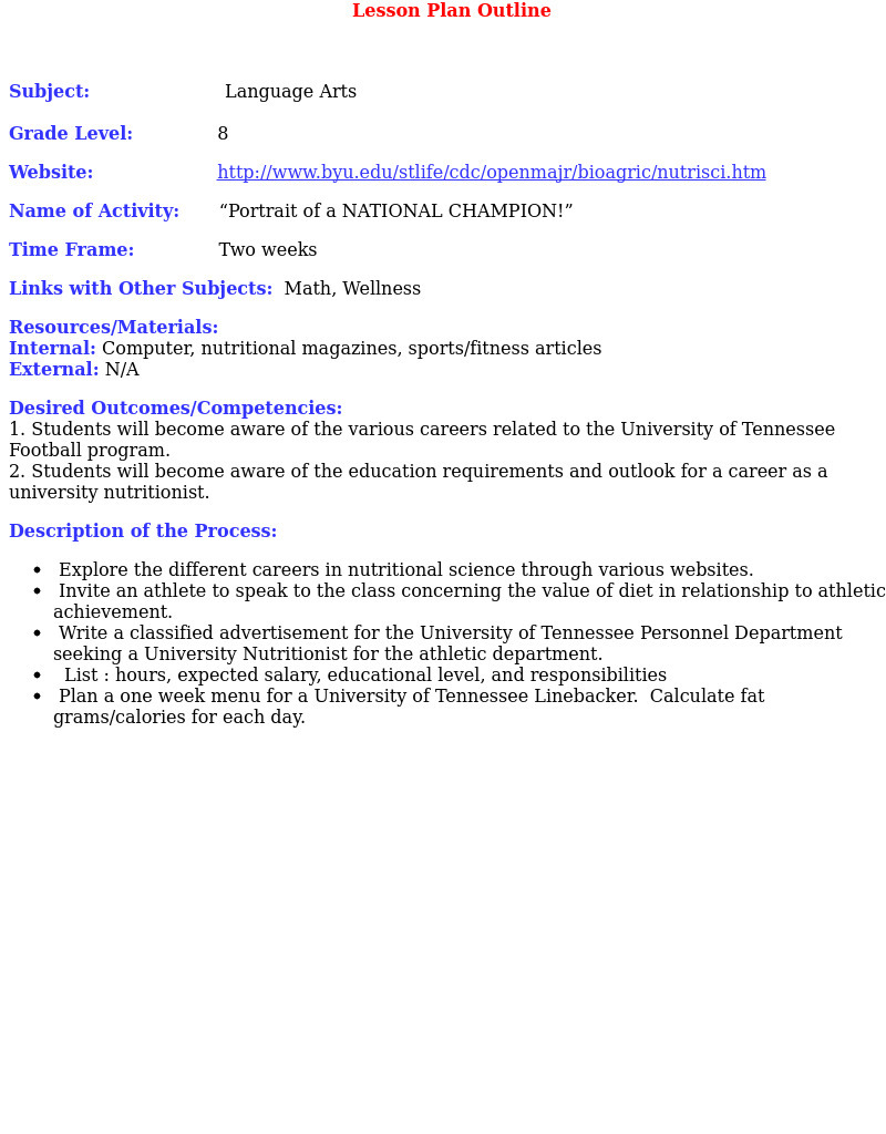 Portrait of a National Champion Lesson Plan