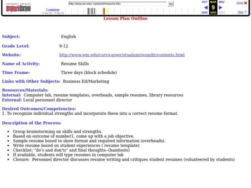 Resume Skills Lesson Plan