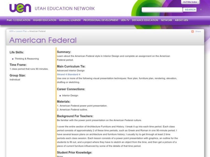 American Federal Style Lesson Plan