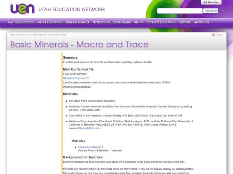 Basic Minerals - Macro and Trace Lesson Plan