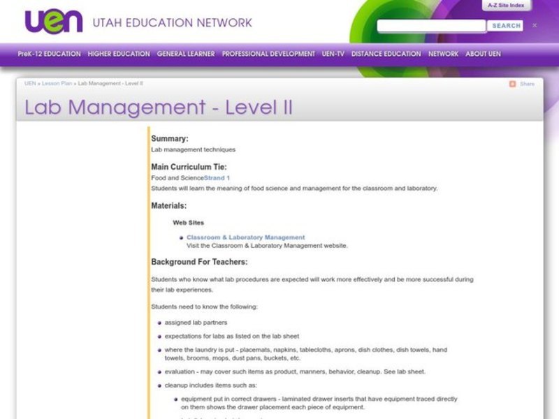 Lab Management - Level II Lesson Plan