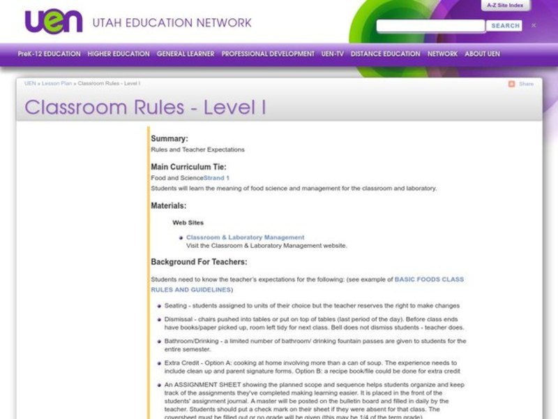 Classroom Rules - Level I Lesson Plan