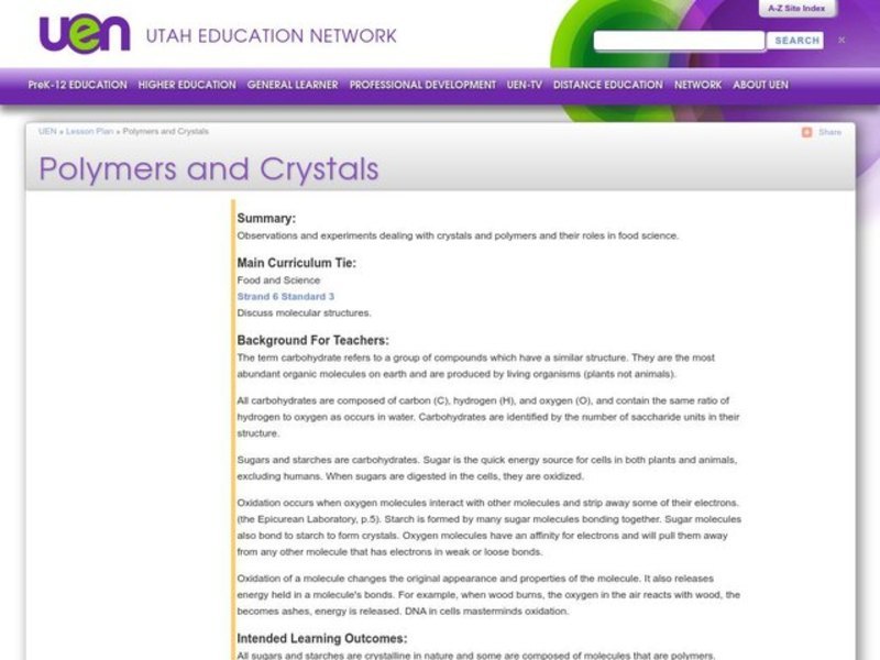 Polymers and Crystals: Their Role in Food Science Lesson Plan