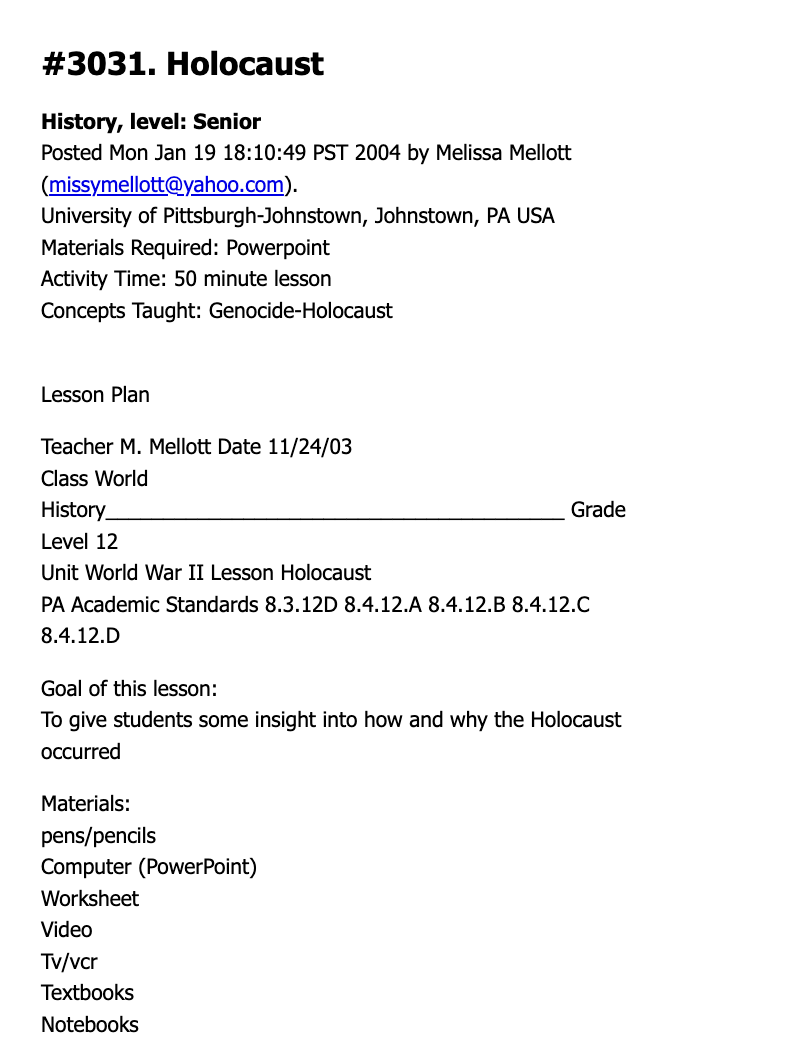 Genocide-Holocaust Lesson Plan