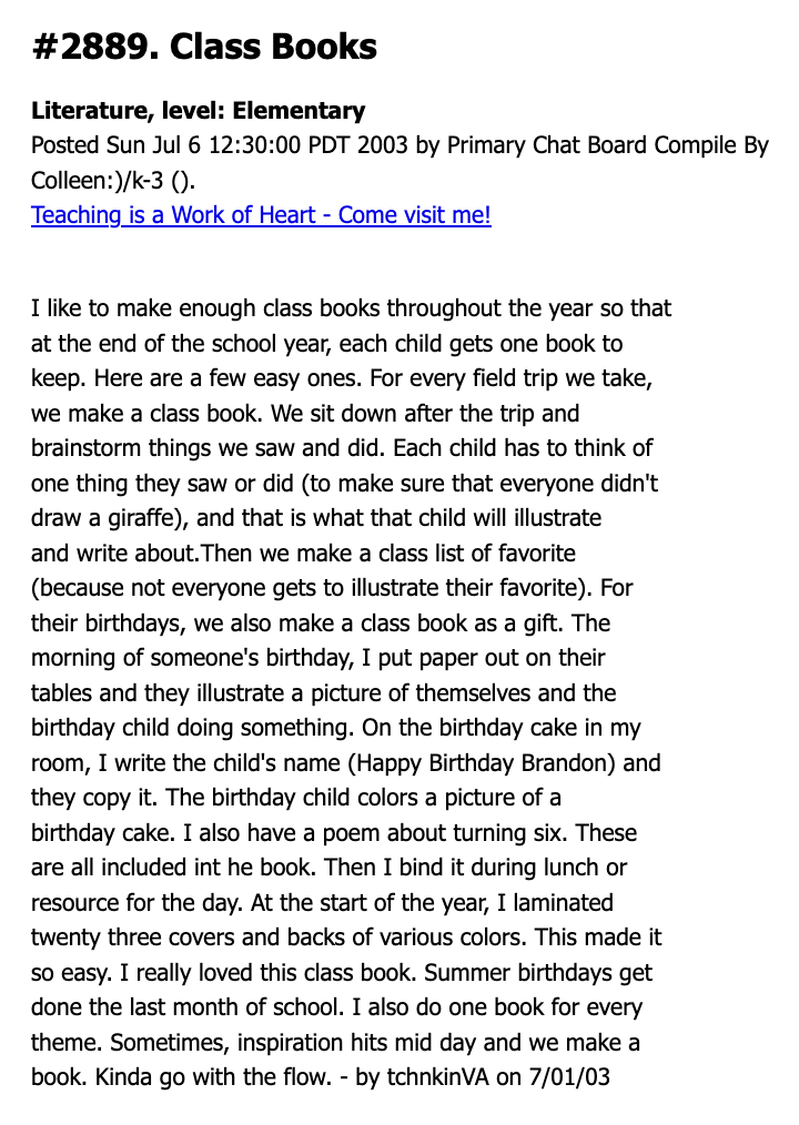 Ideas for Making Class Books Activity