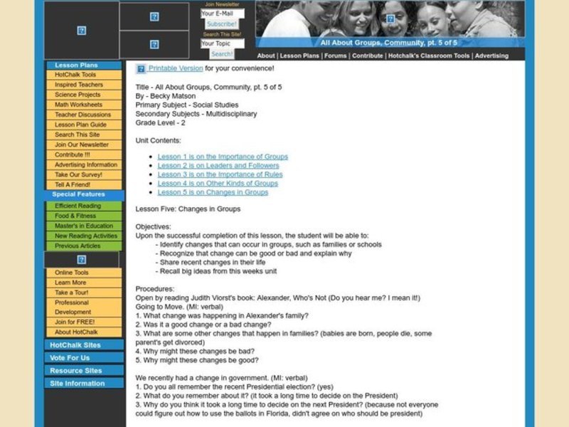 All About Groups, Community Lesson Plan