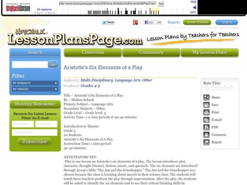 Aristotle's Six Elements Of A Play Lesson Plan