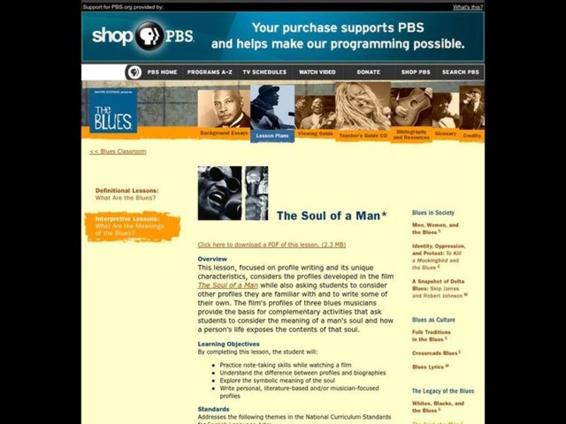 The Blues . Writing . Biographies/Profiles . The Soul of a Man Lesson Plan