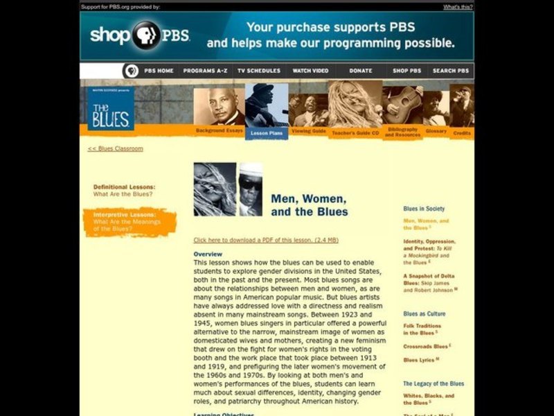 Social Studies, Gender and the Blues Lesson Plan