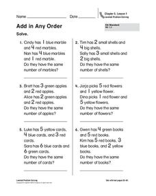 Add in Any Order Worksheet