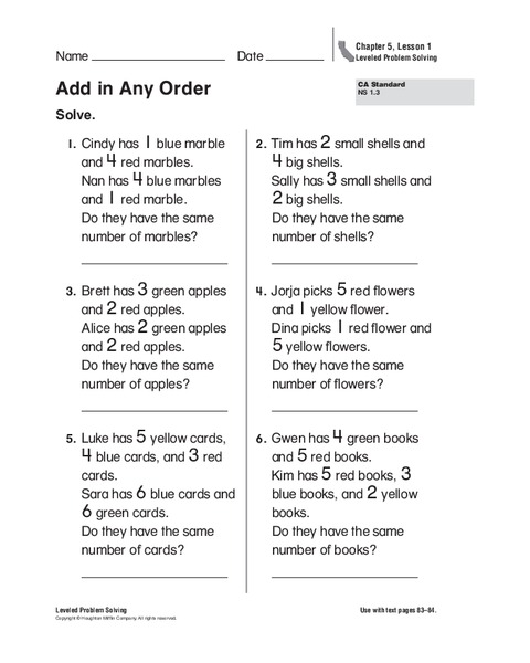 Add in Any Order Worksheet