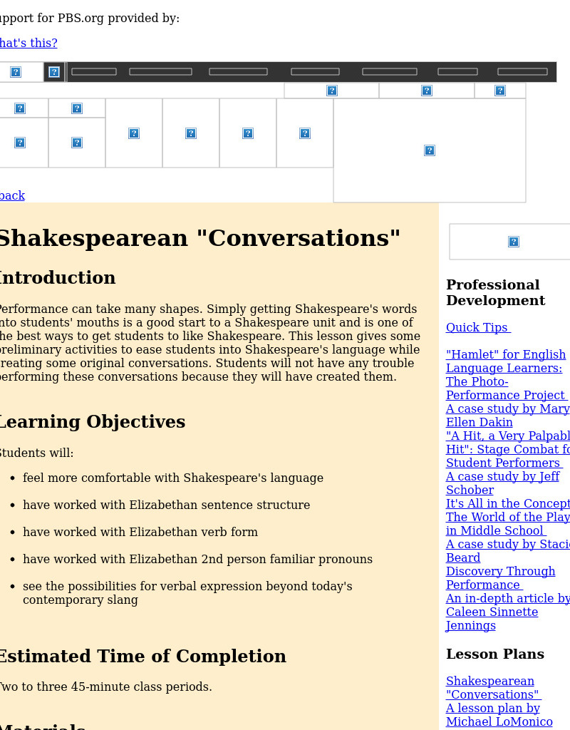 Shakespearean "Conversations" Lesson Plan