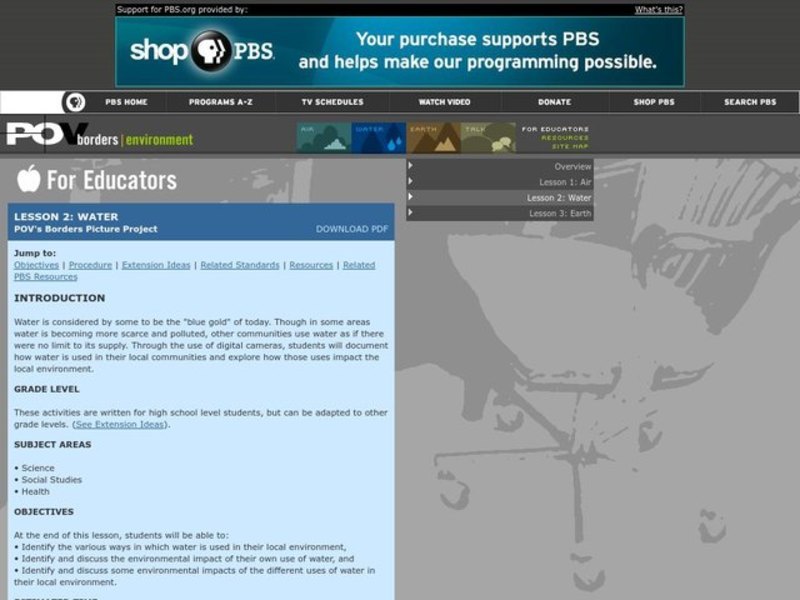 Water: P.O.V's Borders Picture Project Lesson Plan