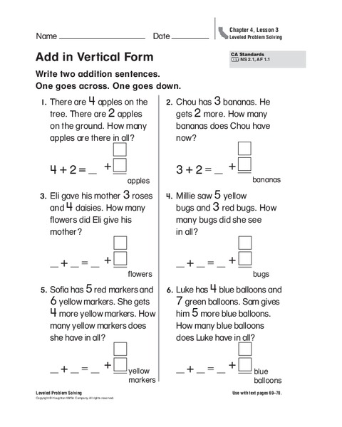 Add in Vertical Form Worksheet