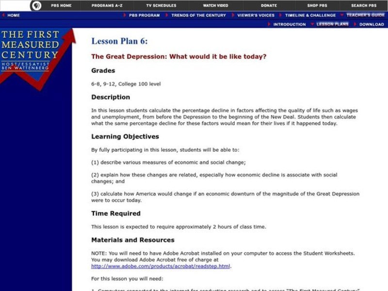 The Great Depression: What Would it be like today? Lesson Plan