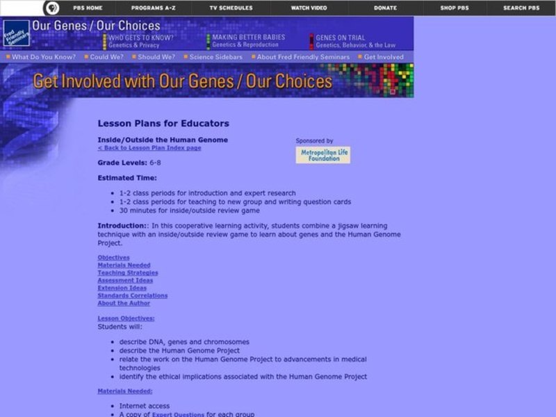 Inside/Outside the Human Genome Lesson Plan