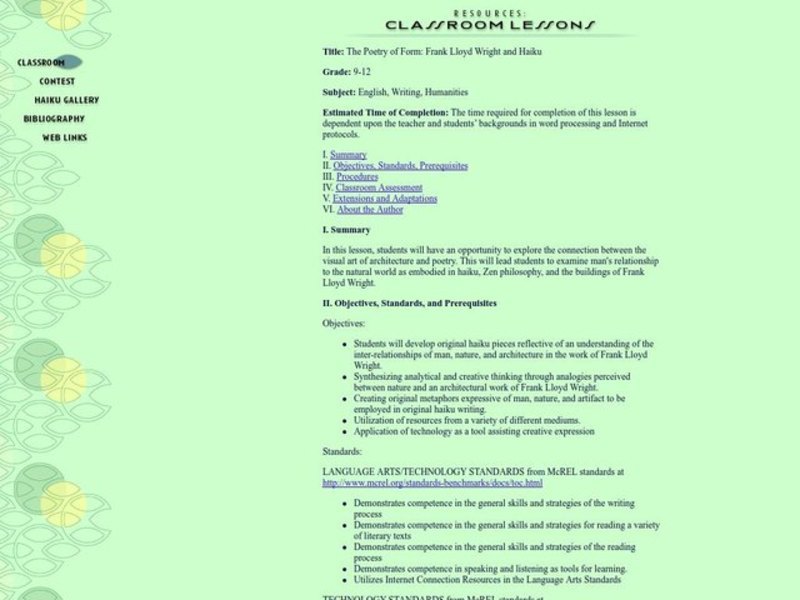 The Poetry of Form: Frank Lloyd Wright and Haiku Lesson Plan