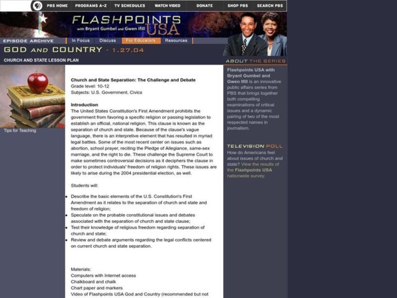 Church and State Separation: The Challenge and the Debate Lesson Plan