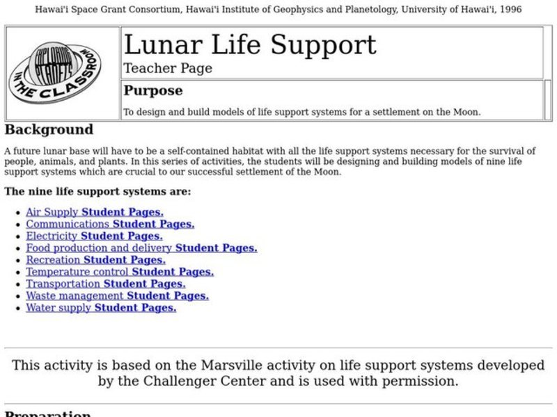 Lunar Life Support Lesson Plan