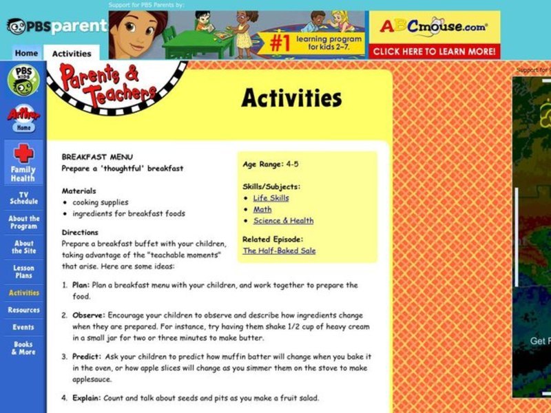 Breakfast Menu Lesson Plan