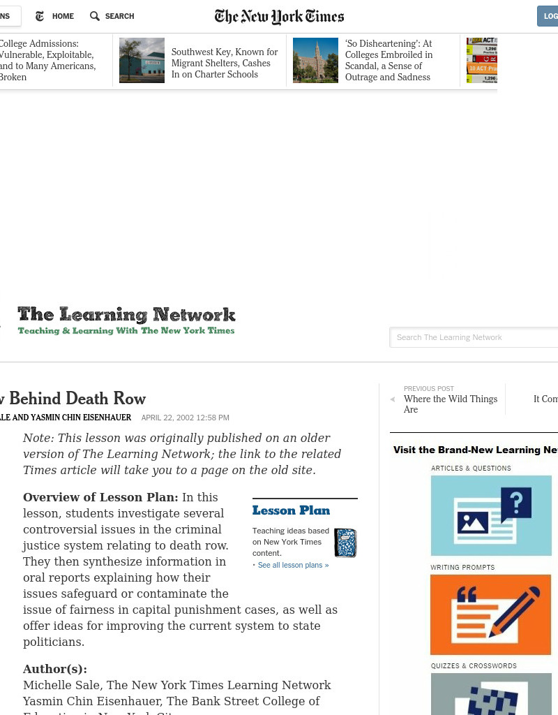 The Row Behind Death Row Lesson Plan