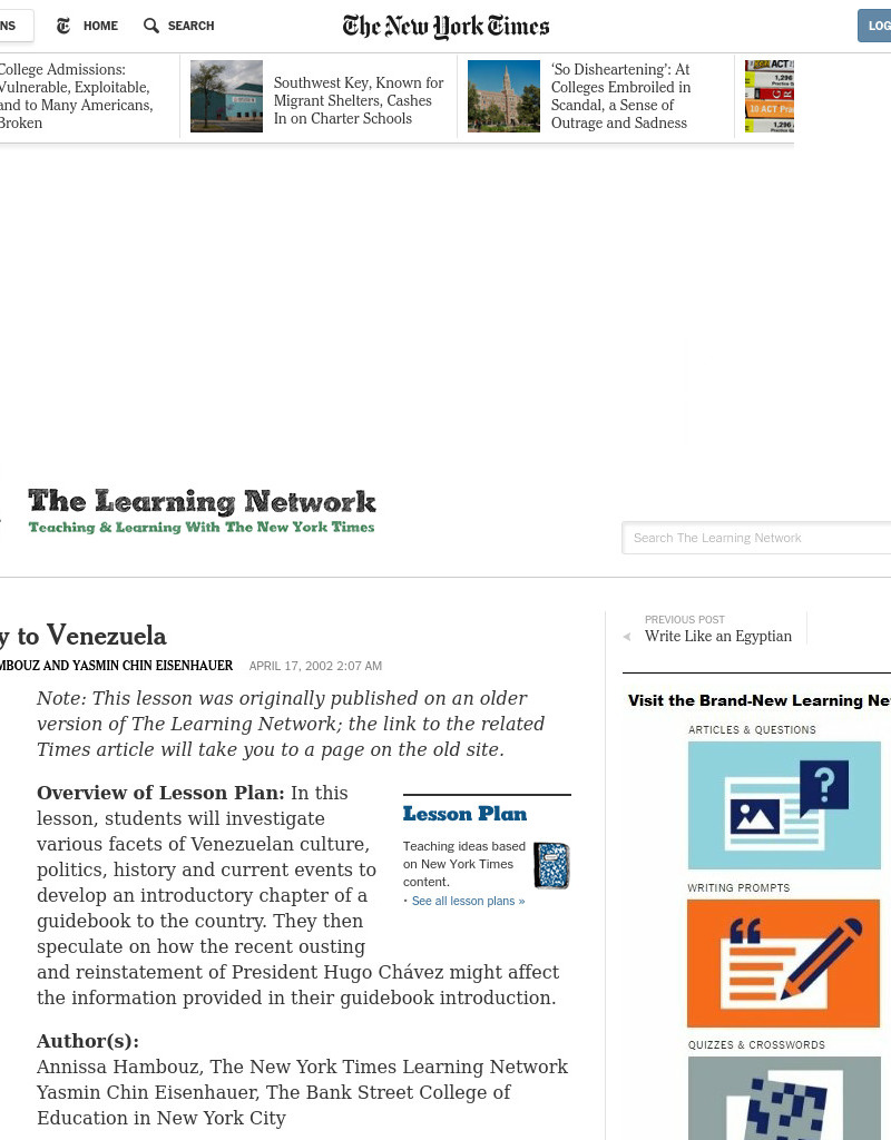 The Way to Venezuela Lesson Plan