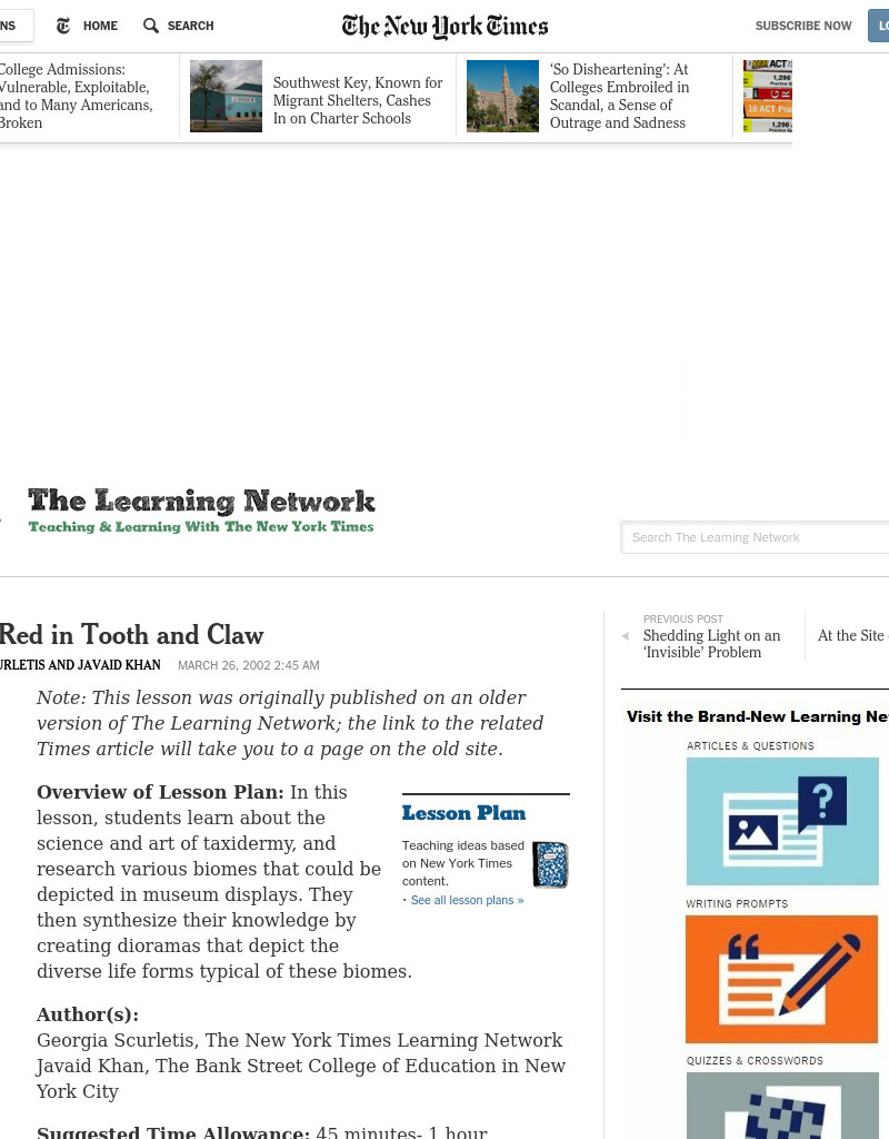 Nature, Red in Tooth and Claw Lesson Plan