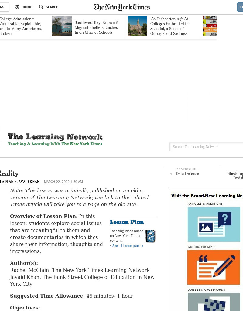 Facing Reality Lesson Plan