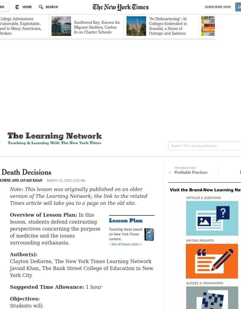 Life and Death Decisions Lesson Plan