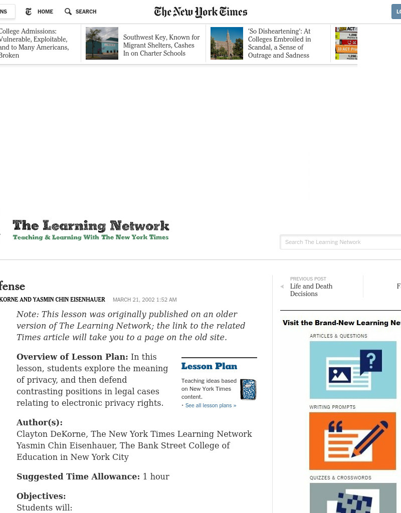 Data Defense Lesson Plan