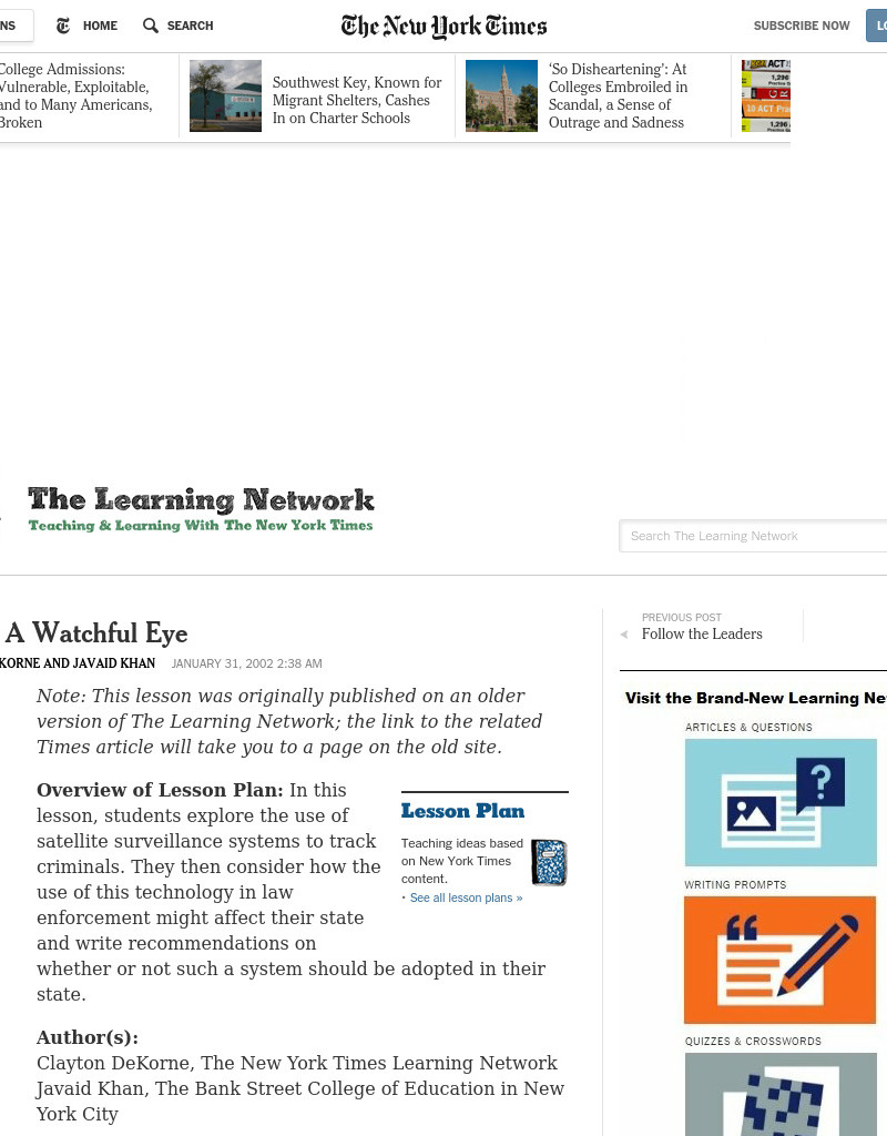 Keeping A Watchful Eye Lesson Plan