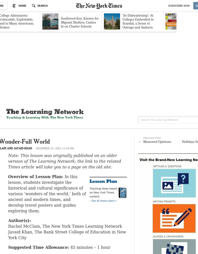 What a Wonder-Full World Lesson Plan