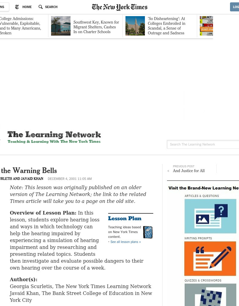 Hearing The Warning Bells Lesson Plan