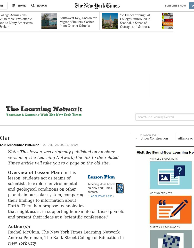 Spacing Out Lesson Plan